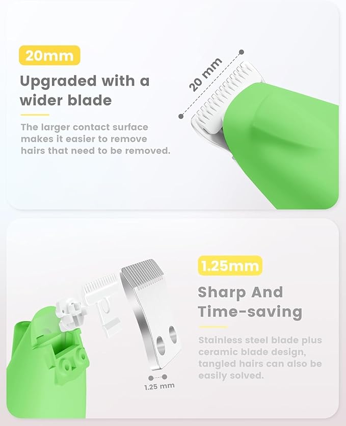 PAPMINI Dog Grooming Kit with LED Display, 35dB Ultra-Low Noise Dog Paw Trimmer, Cordless Hair Trimmer for Paws, Ears, Face, Rump with LED Light (Green)