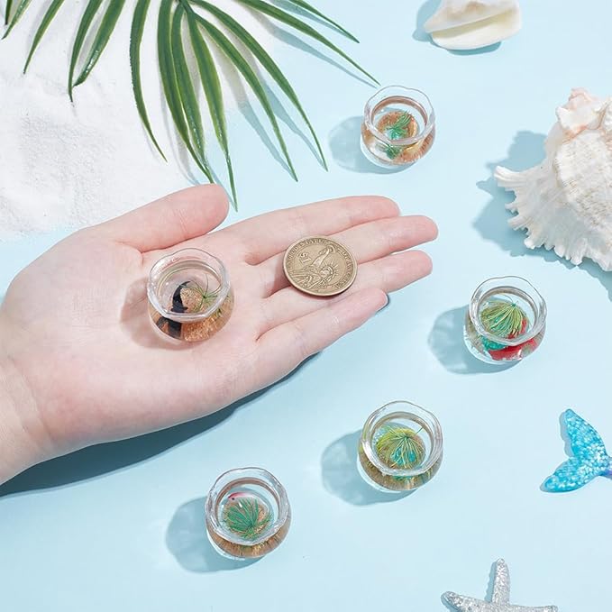 SUNNYCLUE 5Pcs 5 Styles Miniature Fish Tank Dollhouse Fish Bowl Plastic Simulated Round Goldfishes Grass Bowls Tanks Mini Display Decorations Accessories for Desktops Garden Scene Decors DIY Crafts