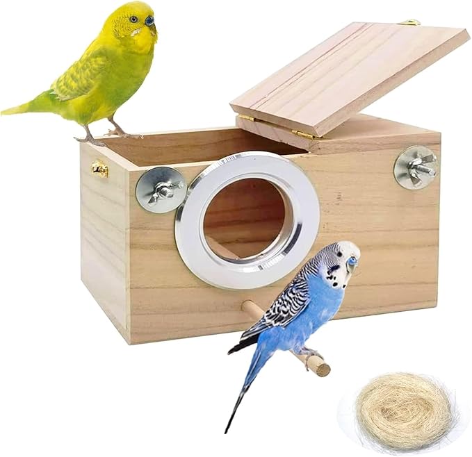 kathson Parakeet Nest Box Budgie Nesting House Cockatiel Breeding Parrots Mating Box for Lovebirds Small and Medium-Sized Birds（S）