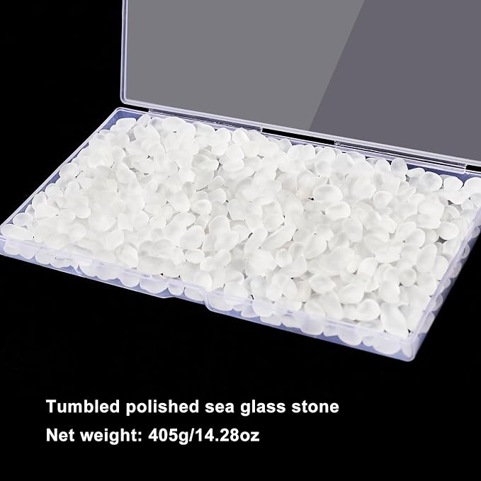 QEQEKAKA Sea Glass Stones for Crafts 1LB White Pebbles Gemstones Bulk | Small Glass Stones for Beaching Wedding DIY Decor Aquarium Turtle Tank Vase Filler (405g/14.28oz)