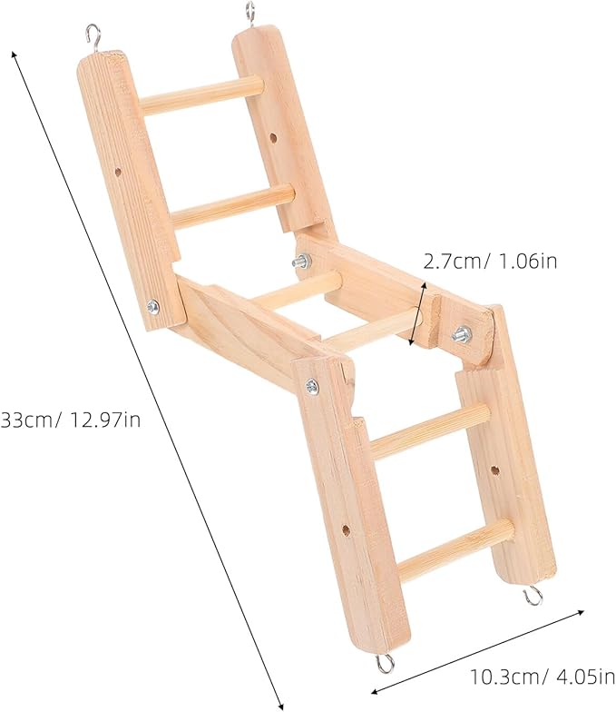 Unomor Wooden Bird Ladder for Cage, Foldable Parrot Climbing Ladder Claw and Beak Grinding, Large Natural Bird Perch for Macaws, Parakeets, and Small Pets