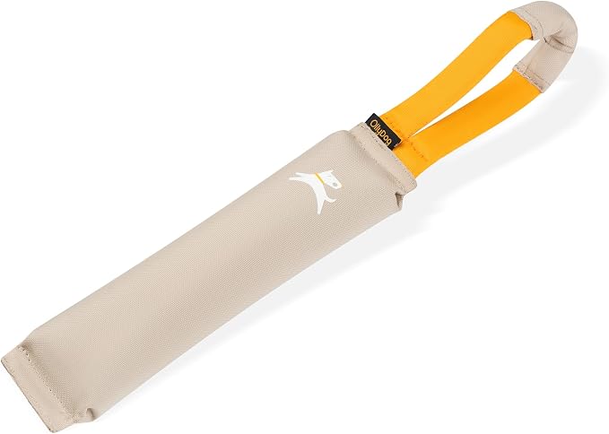 OllyDog Tugger | Dog Tug Toy for Tug of War & Training | Durable Bite Pillow | Eco-Friendly Recycled | Handle | Medium Large Dogs (Con Leche)