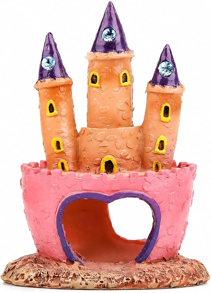 Pink Castle Resin Aquarium Ornament, Large Fish Tank Decoration with Heart-Shaped Cave, Betta Hideout for Freshwater and Saltwater Tanks