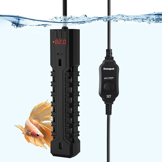 200W Aquarium Heater, Adjustable Fish Tank Heater, with Digital Display, Overheat Protection & Dry Run Protection, for 20-40 Gallon Water