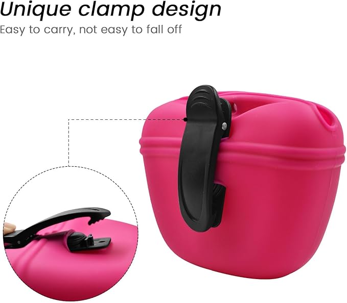 AUDWUD Silicone Dog Treat Pouch,With Dog Training Clicker,Clip on Portable Training Container,Convenient Magnetic Buckle Closing and Upgraded Waist Clip for Enhanced Stability