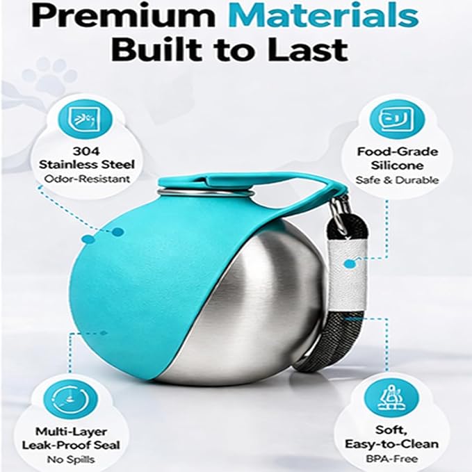 2 in 1 Portable Tumbler for Dogs, 2026 New 10Oz Stainless Steel Dog Water Bottle with Silicone Foldable Bowl, Leak-Proof 2 in 1 Portable Small Dog Water Bottle for Walking, Hiking & Travel (10Oz-Pink)