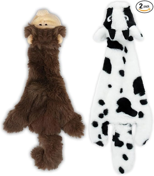 Best Pet Supplies Squeaky Dog Toys with Soft Durable Fabric for Small, Medium and Large Pets Interactive Toy for Indoor Play, Supports Active Biting and Play - Cow, Monkey, Medium