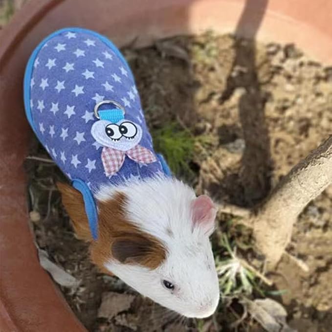 Small Animals Harness Warm Hamster Clothes Blue Guinea Pig Harness and Leash Set Small Pets Outfits for Mouse Rats Hedgehog Squirrel and Small Breeds,S