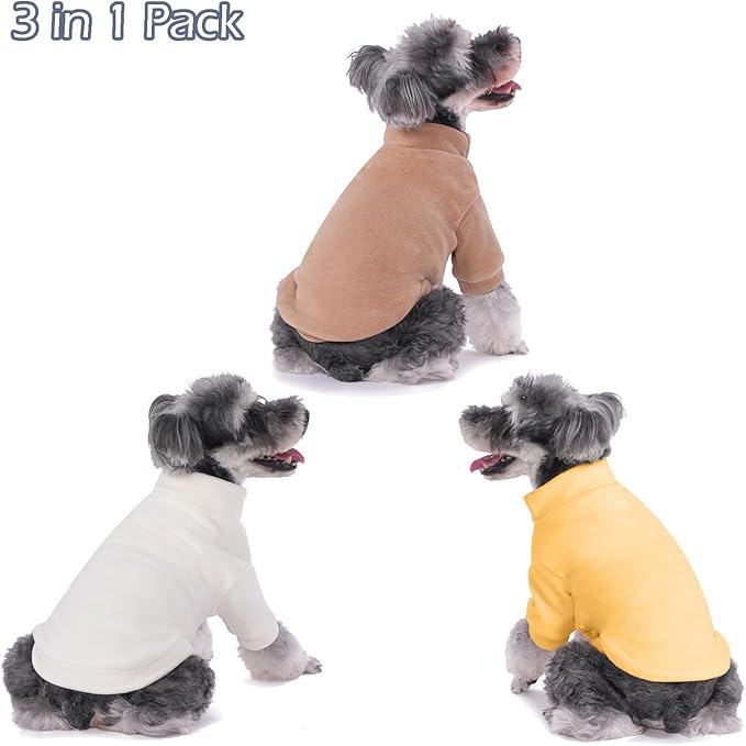 GYALAPERI Dog Sweater, 3 Pack Dog Sweaters for Small Dogs Girl Boy, Ultra Soft Warm Puppy Clothes Dog Coat for Winter (Camel+Beige+Yellow, X-Small)