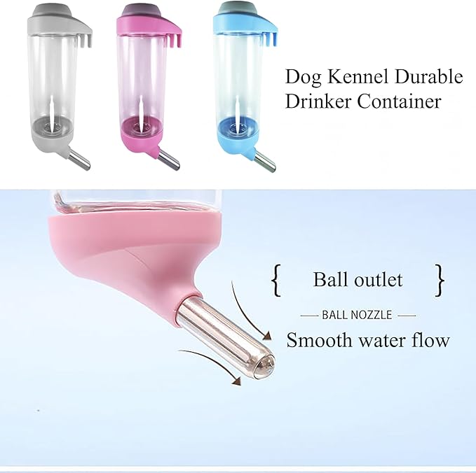 No-Drip 500ml Pet Water Bottle for Dogs & Small Animals (Rabbit/Hamster/Guinea Pig) - Adjustable Cage-Mounted Dispenser with Detachable Leak-Proof Design for Kennels/Crates Grey