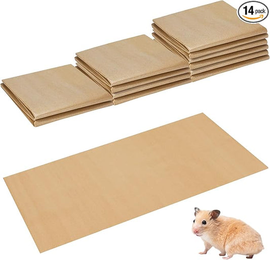 AmazingSpark 14 Pcs Guinea Pig Cage Accessories Include 12 Pcs 4.1 x 2.1 ft Disposable Guinea Pig Cage Liner 2 Pack 35 oz Pet Shavings Bedding Waterproof Kraft Bottom for Small Animal Hamster Rabbit