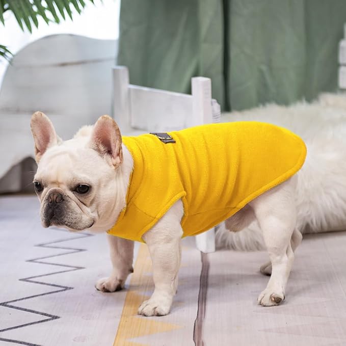 BEAUTYZOO Dog Fleece Vest Sweater Winter Jacket for Small and Medium Dogs with D-Ring Leash Cold Weather Coat Hoodie for XS S M Dogs Boy or Girls, Yellow S