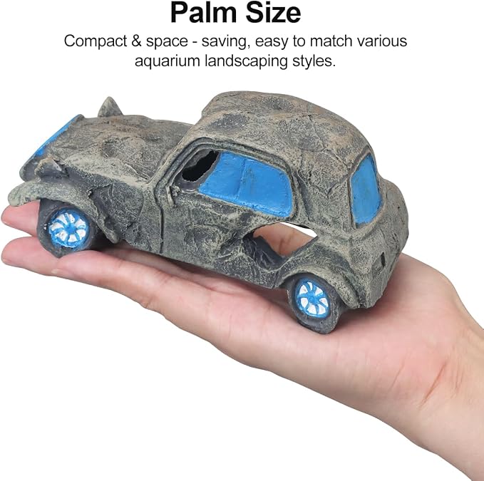 Virekm Resin Rock Cave Hideouts for Fish Tank Aquarium Decorations | Safe Natural Design Ornaments for Betta, Goldfish, Shrimp, Easy To Clean Aquarium Landscape Decor (car)