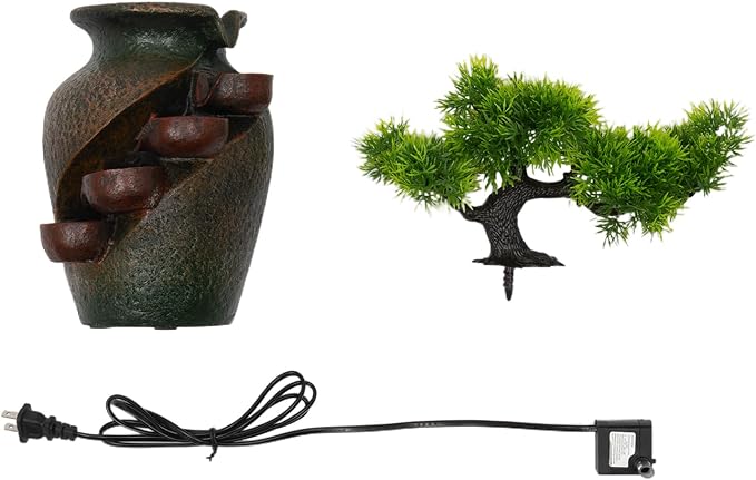 Indoor Fountain Rockery Tabletop Fountain with an Tree Elaxation Water Feature Meditation Desktop Fountains for Home Office Decor or Giving 6.4' x 6.7'' x 8.7''