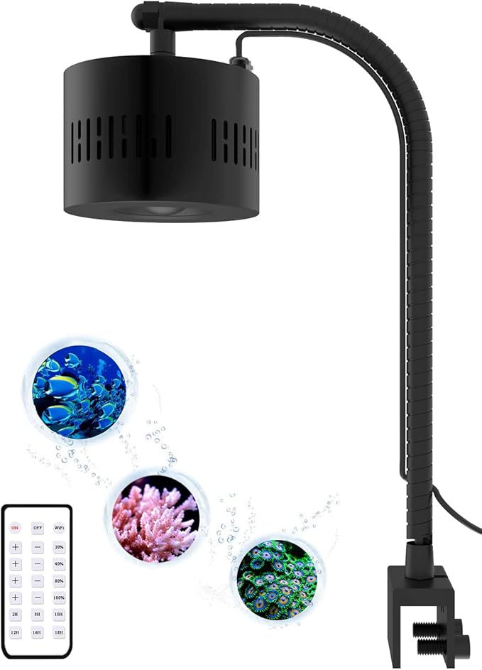 Lominie Aquarium LED Light, Reef Coral Light Saltwater Aquarium Light Full Spectrum with Remote Control Gooseneck for 10 Gallon Fish Tank