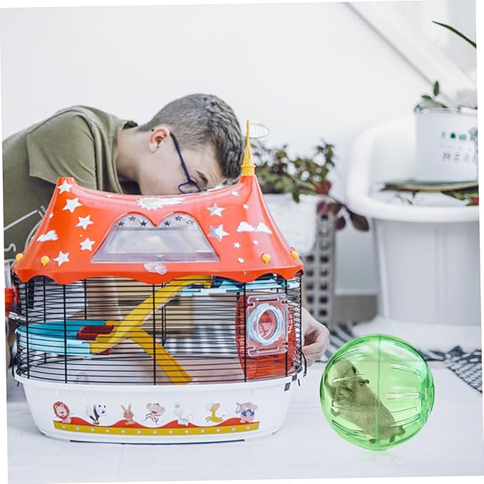 SUPVOX Dwarf Hamster Exercise Ball: 2-Pack 3.94" (10cm) Small Pet Running Balls - Ventilated Clear Exercise Toy for Dwarf Hamsters, Gerbils & Roborovski - Green & Pink