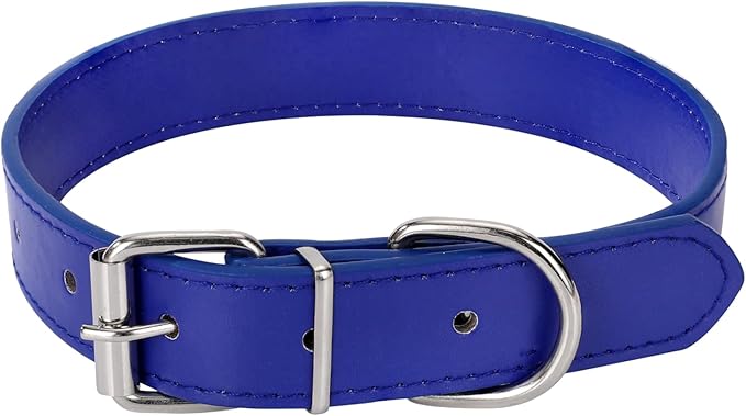 Deep Blue Soft Leather Dog Collar for Small,Medium, Large Dog, Comfortable and Adjustable (Wide: 0.55'' for Dog's Neck: 9''~12'', Deep Blue, S)
