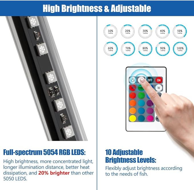 LED Aquarium Light with IP68 Waterproof and Memory Function Submersible Fish Tank Light with Remote and 16 Colors 23 Inches Brightness Adjustable Underwater Light Bar for Fish Tank Aquarium
