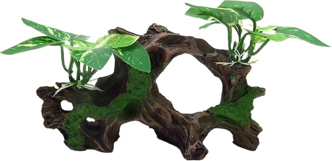alfyng Resin Driftwood Fish Tank Decorations Trunk Cave Aquarium Decor Ornaments Simulation Plants Betta Silk Leaf Tank Accessories Goldfish Bowl Décor (B)