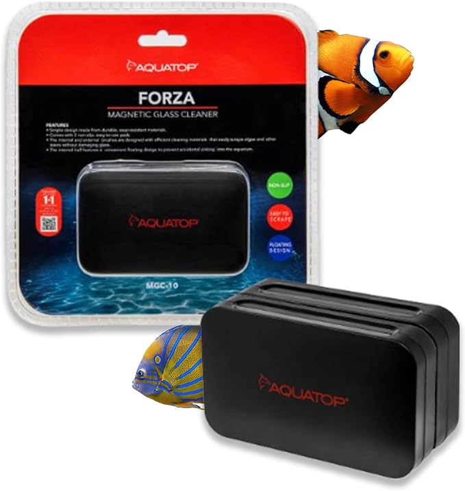 Aquatop Forza Floating Glass Cleaning Magnet 3.94 x 2.36 x 1.77 in – Suitable for 3/8-1/2 in Glass Thickness, Easy Aquarium Cleaning, MGC-10