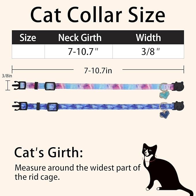 Cat Collar Breakaway, 2 Pack Cotton Kitten Collars with Bells and Removable Charms, Cute Heart Shaped for Indoor Boy, Girl and Adult Cats