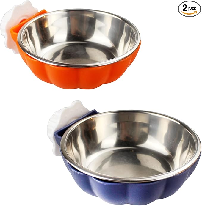 Fhiny Crate Dog Bowl, Removable Stainless Steel Pet Cage Bowl Hanging Food & Water Feeder Coop Cup for Cat, Puppy, Ferret, Birds, Guinea Pigs 2 Pack