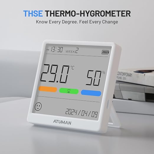 THse Digital Thermo-Hygrometer with High-Precision Sensor, 4.3'' Large LCD Display & Long Battery Life - Indoor Temperature Humidity Monitor for Home, Office, Greenhouse