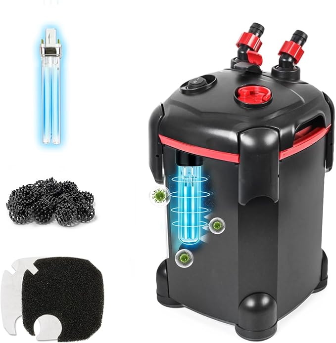 PONDFORSE Canister Filter, External Aquarium Filter Ultra-Quiet Water Circulation Cleaning Machine with Media for Fish Tanks and Aquariums