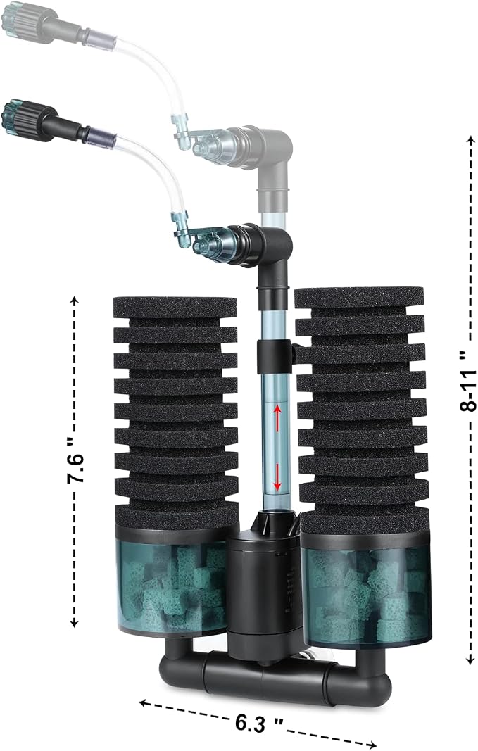 Aquarium Sponge Filter Bubbler with Ultra Quiet Water Pump and Ceramic Balls for Fish Shrimp Breeding Tank (Filter M(15-50 Gallon))
