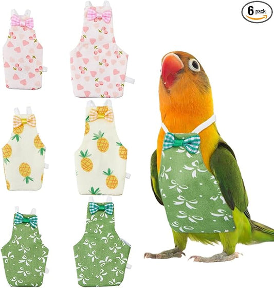 SUPERFINDINGS 6Pcs Bird Diaper Reusable Parrot Nappy with Washable Waterproof Cute Urine Wet Suit Green Pink Yellow Costume Cockatiel Clothes with Elastic Rope for Parrots Cockatiel Pet Birds(S-M)
