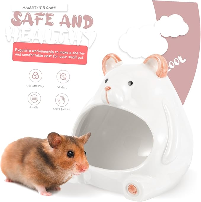Cooling Ceramic Hamster House Cute Cartoon Hideout Small Pet Nest for Guinea Pig and Dwarf Hamsters Summer Cooling Shelter for Rest and Activity