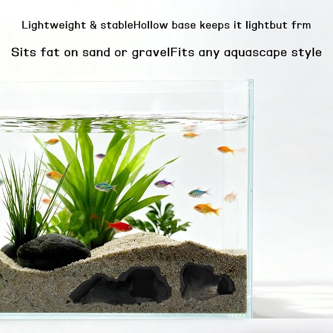 Aquarium Cave Tunnel 3D Printed - Fish Tank Decoration Natural Fish Hideout for Pleco, Shrimp & Corydoras | Sinking Base & Viewing Ports | Substrate-Friendly Decor (6.7" Under Gravel Design)