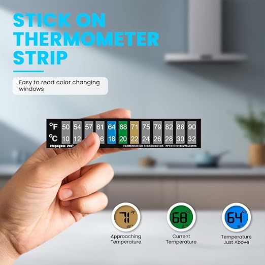 Horizontal Stick On Thermometer Strip, Digital Temperature Display for Fermenting, Brewing, Wine, Beer, Kombucha or Aquariums. 50-90F (10-32C) Adhesive Sticker 10 Pack (10)