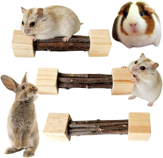 3PCS Apple Wood Sticks for Small Animals, Natural Apple Chew Sticks Toys and Treats for Chinchilla Guinea Pig Hamster Gerbil Bunny Rabbit