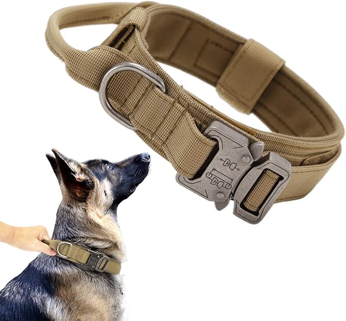 Xqpetlihai Tactical Dog Collar Adjustable Military Nylon Dog Collar with Control Handle and Heavy Duty Metal Buckle for Medium and Large Dogs (Brown,XXL)