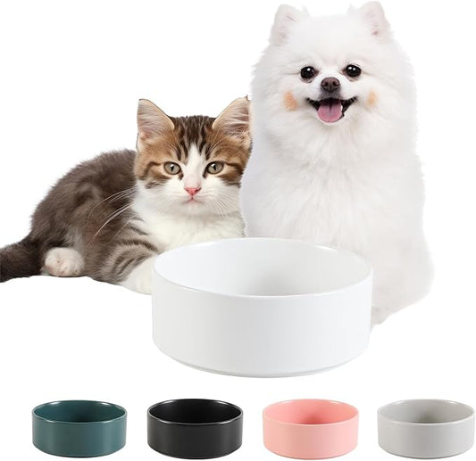 Ceramic Dog Bowl for Food and Water - Pet Feeder Bowl for Small Dogs and Cats - Heavy Ceramic Feeding Dish with Non Slip Base - Dishwasher & Microwave Safe - 5 Inch - 1.4  Cups - White