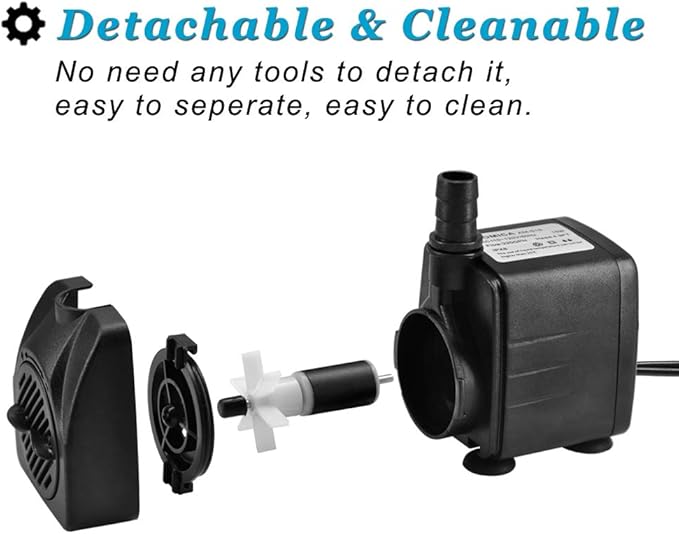 DOMICA 220GPH Ultra Quiet Fountain Pump (15W 800L/H), Small Submersible Pump for Pond, Water Feature, Aquariums, Fish Tanks, Hydroponics, Indoor or Outdoor Fountain (AC Powered)