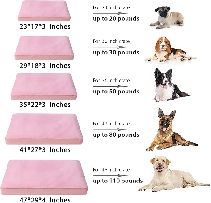 Dog Crate Bed Waterproof Deluxe Plush Dog Beds with Removable Washable Cover Anti-Slip Bottom Pet Sleeping Mattress for Large, Medium, Jumbo, Small Dogs, 35 x 22 inch, Pink