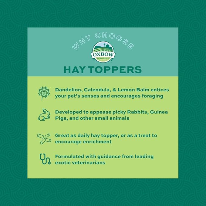 Oxbow Hay Toppers Meadow Blend, Bunny Treats, Foraging Enrichment for Rabbits, Chinchillas, Guinea Pigs, and Other Small Herbivores, Timothy Hay Topper, Premium Rabbit Food Additive, 2oz