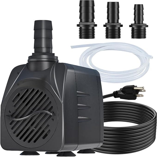 SongLong 25W 400GPH 10ft Cable Ultra Silent Water Pump with Tubing, Overheat Protection | Perfect for Small Fountains, Fish Ponds & Hydroponics