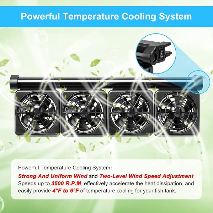 DaToo 4 Fans Aquarium Chiller Fish Tank Fan Aquarium Cooling Fan, 1 Yr Warranty