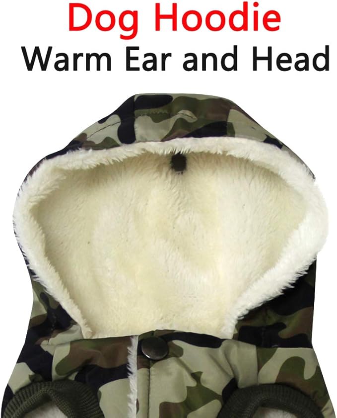 Vecomfy Fleece Lining Extra Warm Dog Hoodie in Winter for Small Dogs Jacket Puppy Coats with Hooded,Green Camo M
