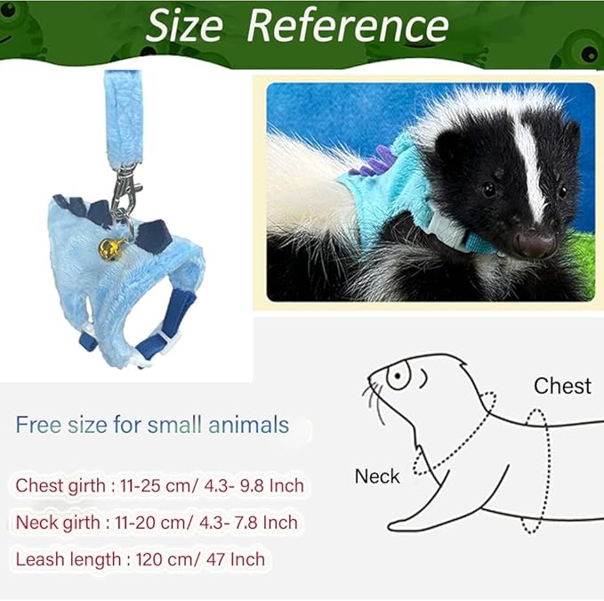 Ferret Harness and Leash Set Small Animals Vest Harness with Safe bell Dinosaur Shaped Walking clothes for Baby Rabbit Guinea pig Teacup Chihuahua Mouse and other small pet.(Blue Dinosaur)