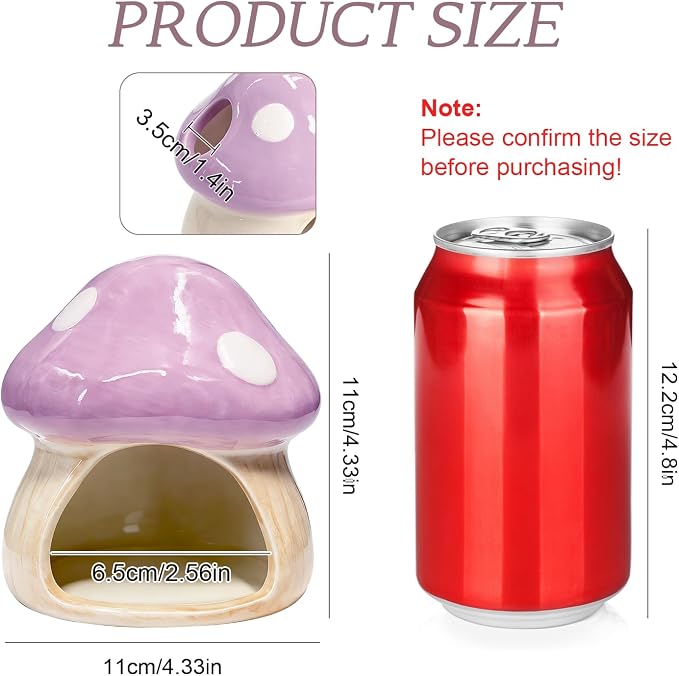 Betta Fish Tank Accessories, 4.33" Ceramic Mushroom Aquarium Decor, Purple | Hideout Cave Ornament for Small Fish, Shrimp, Hamsters & Reptiles – Aquarium Decor with Natural Look, Functional Shelter