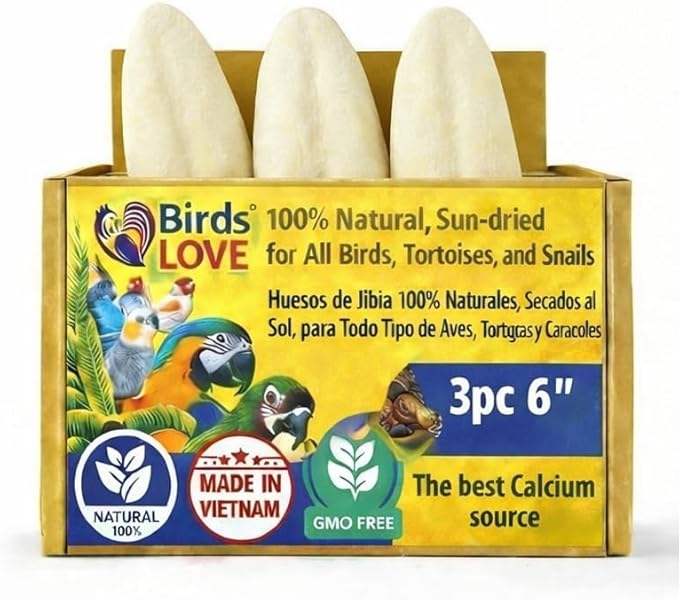 Birds LOVE 5.5-6″ Cuttlebone for Birds – 100% Natural Sun-Dried Calcium & Beak Conditioning Supplement for Parakeets, Budgies, Cockatiels, Finches & Canaries – 3 Pack with Holder – Made in Vietnam