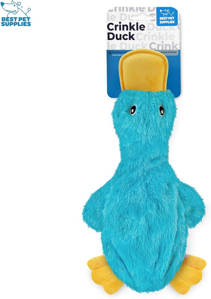 Best Pet Supplies Interactive Squeaky Dog Chew Toy, Ideal Dog Toys for Chewers, Small, Medium & Large Dogs, and Fetch Lovers - Crinkle Duck (Turquoise), Medium