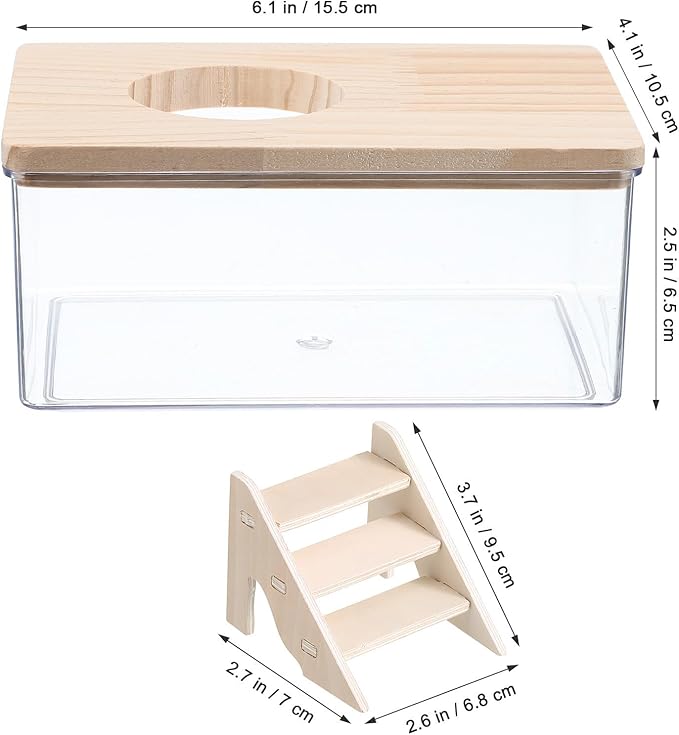 UKCOCO Hamster Bathroom Transparent Sand Bath Container with Ladder Small Pet Bath Box for Hamsters Gerbils Chinchillas 6.10X4.13X2.55In