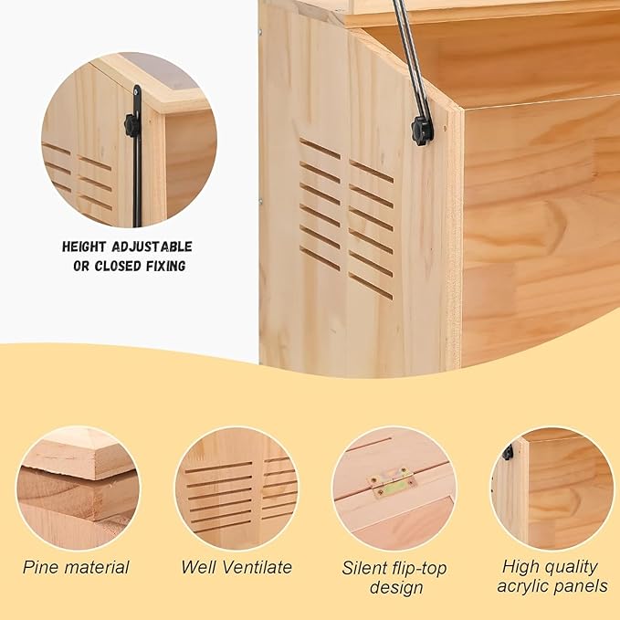 Wooden Hamster Cage,48" Lx20 Wx20 H，Animal Cabinet for Dwarf Syrian Hamsters Degus, Hamster Habitat with Openable Top and Large Acrylic Sheets.