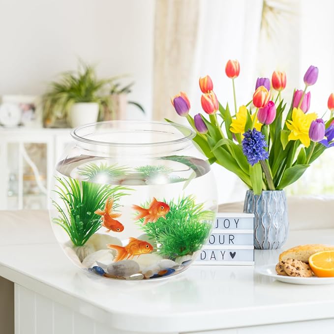 balacoo Clear Round Desktop Fish Tank 8.66X8.66X6.88In Plastic Fish Bowl Aquarium for Goldfish Turtles Hydroponic Plants Home Office Decor