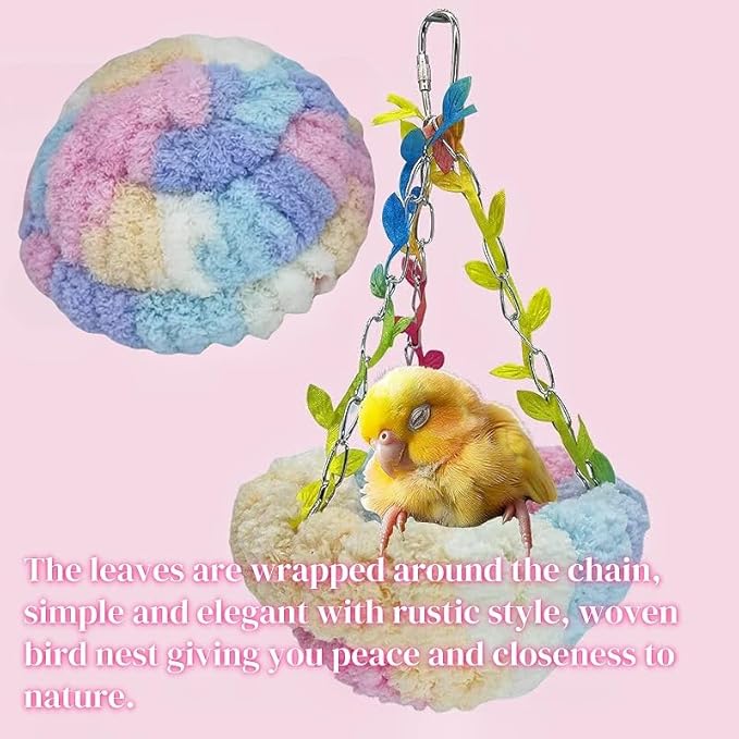 Hanging Bird Hammock for Cage Warm Plush Hanging Bird Bed Bird Snuggle Hut Parrot Hanging Sleeping Bird House for Parakeet, Conure, Budgie, Cockatiel, Lovebird, Finch, Hamster-Pink